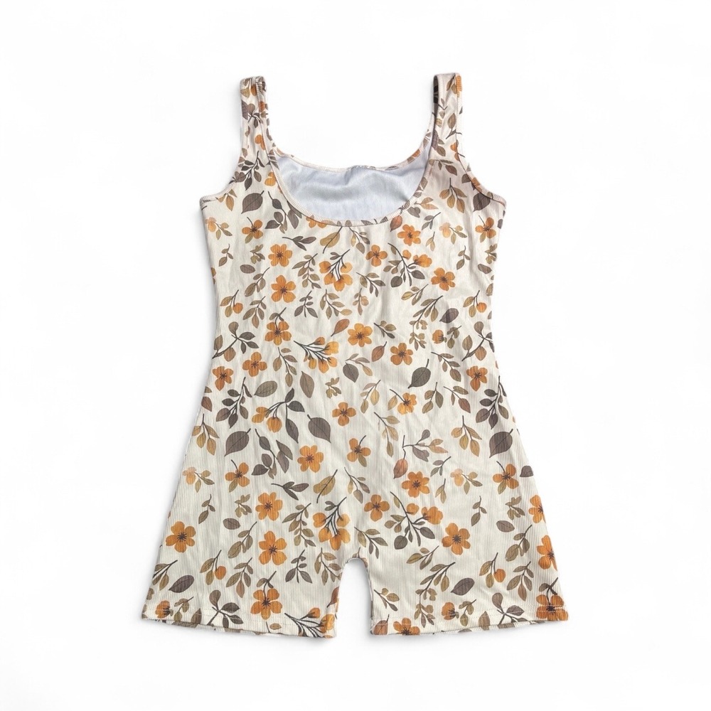 Floral Ribbed Romper Sleeveless Summer Cottagecore Casual SHEIN Size M